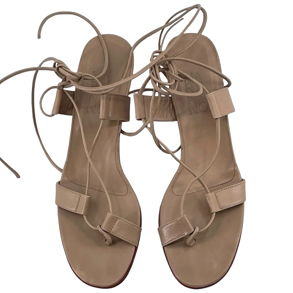 Mara & Mine Womens Sandals Lace Up Kitten Heel Beige Leather Size40 EXCELLENT